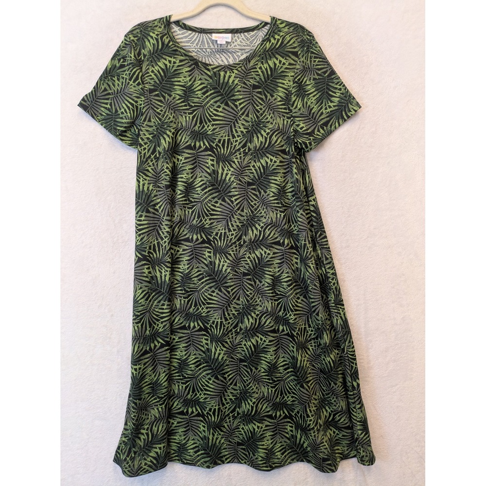 LuLaRoe Women's Size S Carly Dress Green Tropical‎ Palm Leaf